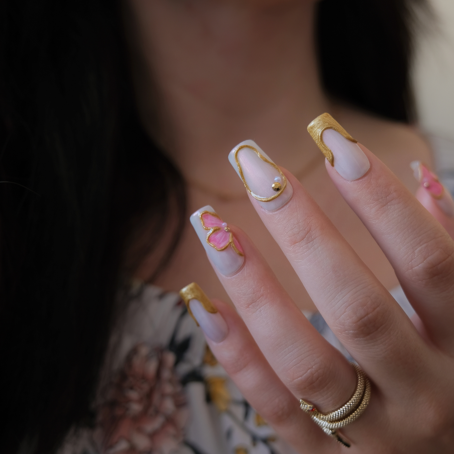 Luxury Gel Press-On Nails with 3D Flowers